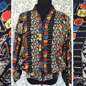 Indonesian Rayon Bomber Jacket - Bead Detail - Pockets - Street Style - Urban Style - Brooklyn Style - Hipster Jacket - Batik Jacket
