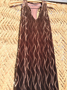 SCOTT MCCLINTOCK Brown Racer Back Long Stretchy Velvet Dress-  Womens 4 Small - Squiggly Line Optical Illusion - Sleeveless 90s Velvet Dress