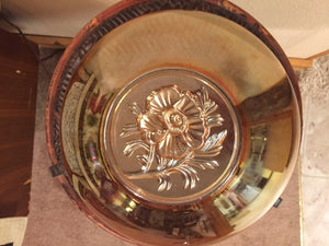 EGG NOG Depression Glass Bowl - Jeanette Glass Floragold Moderne - Northwood Marigold - Orange Carnival Glass - Christmas Serving Bowl