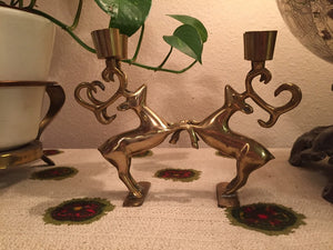 Dueling Reindeer Brass Candelabra - Boho Christmas - Candlestick Holder - Winter Wonderland - Stag Stags Buck Deer - Game of Thrones Decor