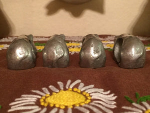 Set of 4 Pewter Piggy Napkin Rings - Set of Four - Silver Tone Metal Piglets - Farmhouse Dining - Barn Party Decor - Serving Utensils