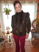 Load image into Gallery viewer, SOFT Vintage Angora Rabbit Fur Sweater - Rabbit Fur Buttondown - Womens Medium Large - Chocolate Brown Rabbit Fur - 80s Rabbit Fur Sweater