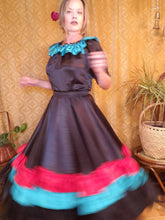 Load image into Gallery viewer, Vintage Handmade Mexican Fiesta Dress - Top with Skirt - Halloween Costume - Can Can Dancer - Saloon Girl - Gypsy Costume - Day of the Dead