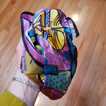 Load image into Gallery viewer, Vintage 90s LAUREL BIRCH Silk Scarf - Bright Pinks Blues Yellows - Laurel Birch Cats Clothing Accessories - Cats Scarf - Cat Folk Art Scarf
