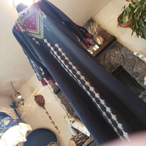 Silk Embroidered Tassel Kaftan Gown - Middle Eastern Caftan Dress - Long Tunic - Muumuu - Zipper - Black Maroon Ivory Green - Unisex M L XL