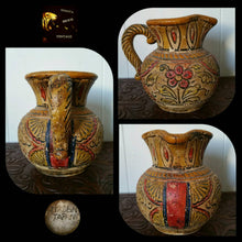 Load image into Gallery viewer, Small Japanese Mid Century Folk Water Pitcher - Antique Japanese Ceramic Vase - 1950s Asian Ceramic Folk Art - Stucco Clay - Etched Flowers