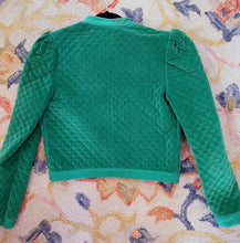 Load image into Gallery viewer, Vintage 1980s Self Indulgence Emerald Green Velvet Quilted Cropped Jacket
