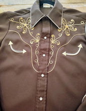 Load image into Gallery viewer, Vintage 1970s H Bar C California Ranchwear Embroidered Western Shirt in Chocolate Brown