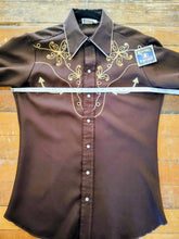 Load image into Gallery viewer, Vintage 1970s H Bar C California Ranchwear Embroidered Western Shirt in Chocolate Brown
