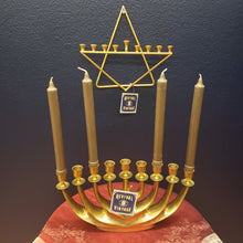 Load image into Gallery viewer, Large Brass Hanukiah - Hanukkah Menorah - Kosher Hanukiah - 9 Arm Candelabra - Shamash Menorah - Hanukkah Candelabra - Chanukah Gift