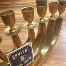 Load image into Gallery viewer, Large Brass Hanukiah - Hanukkah Menorah - Kosher Hanukiah - 9 Arm Candelabra - Shamash Menorah - Hanukkah Candelabra - Chanukah Gift
