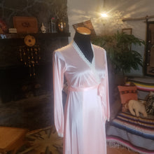 Load image into Gallery viewer, 70s Long Peachy Nylon Robe with Lace Trim - Miss Elaine - Womens XS Small