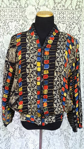 Indonesian Rayon Bomber Jacket - Bead Detail - Pockets - Street Style - Urban Style - Brooklyn Style - Hipster Jacket - Batik Jacket