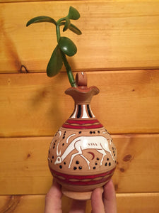 Hand-painted GIANNIS Rodos Bud Vase with Antelope - Terracotta Glazed Pitcher with Cork - Greek Rhodes Vessel - Boho Folk Art Pottery