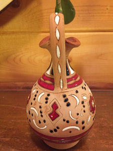 Hand-painted GIANNIS Rodos Bud Vase with Antelope - Terracotta Glazed Pitcher with Cork - Greek Rhodes Vessel - Boho Folk Art Pottery