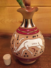 Load image into Gallery viewer, Hand-painted GIANNIS Rodos Bud Vase with Antelope - Terracotta Glazed Pitcher with Cork - Greek Rhodes Vessel - Boho Folk Art Pottery