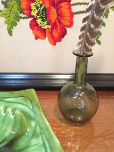 Green Hand Blown Glass Bud Vase - Small Glass Vase - Mini Blown Glass Vase - Translucent Green Glass Bud Vase - Mini Glass Vase - Air Bubble