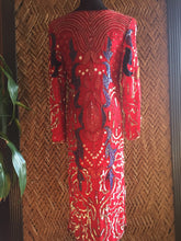 Load image into Gallery viewer, 80s Red Silk Beaded Felt Dress - Womens Small Medium - Art Deco Gatsby Dress - Antique Dress - Red and Blue Sequin Dress - Flapper Dre