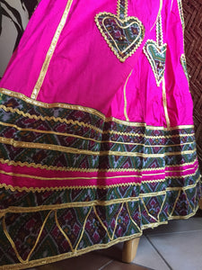 Pink Banjara Embellished Ghagra Skirt - Womens Medium Large - Indian Silk Cotton Skirt - Long Ethnic Maxi Skirt - Lehenga Choli Skirt
