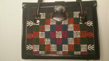 Load image into Gallery viewer, Checkered Folk Textile Handbag - Zipper - Guatemalan Textile - Vegan Leather Textile Purse - Laptop Bag - Tablet Tote - Vintage Briefcase
