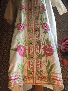 Pearlescent Kurta Tunic with Pastel Floral Embroidery - Womens Small Medium - Boho Tunic Dress - Hippie Tunic Dress - Salwar Kameez Kurti