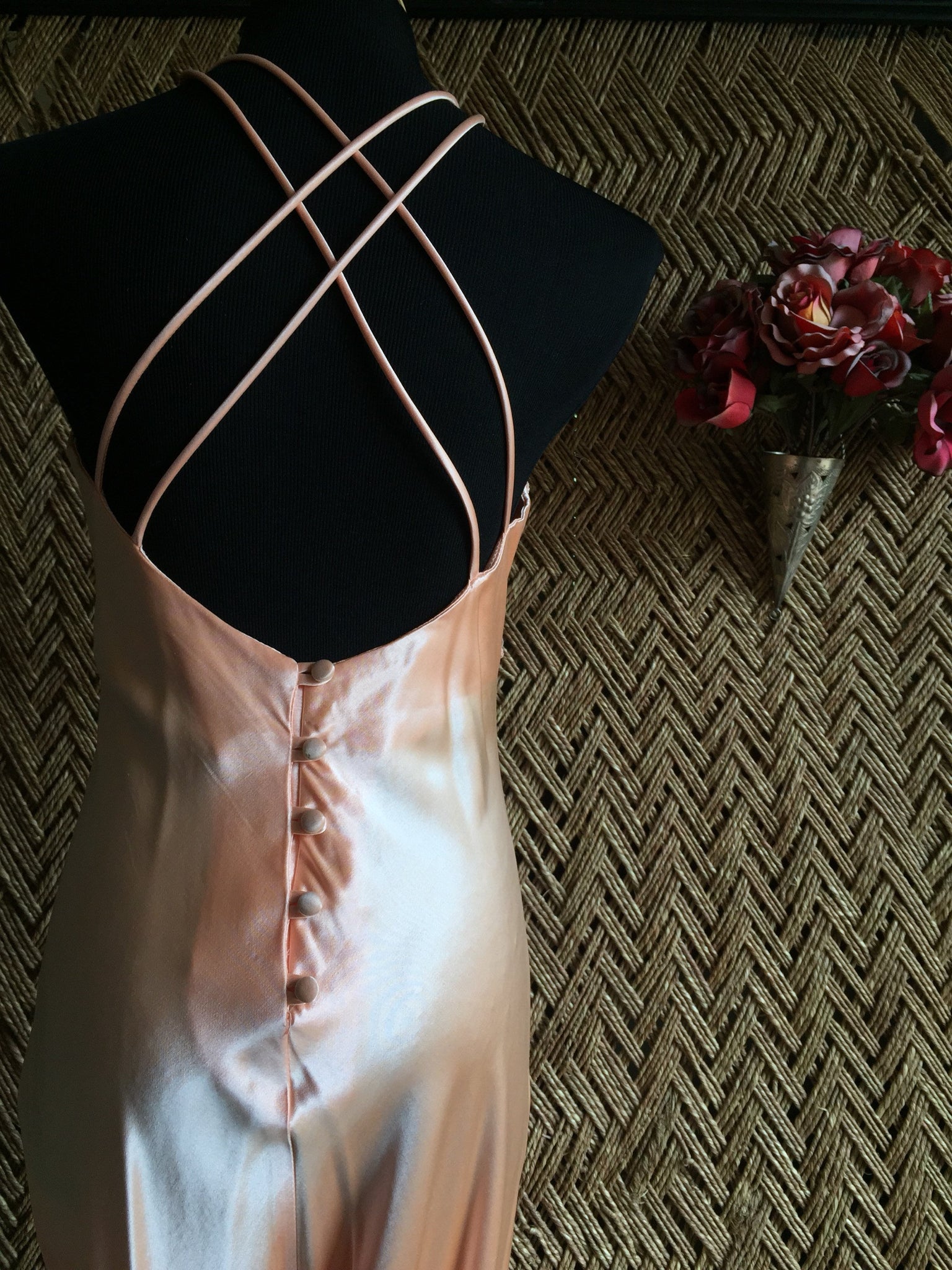 90s Silky Peach Pastel Prom Dress - Womens Medium - Halter Neckline Pr Revival Vintage 90s Silky Peach Pastel Prom Dress - Womens Medium - Halter Neckline Pr Revival Vintage