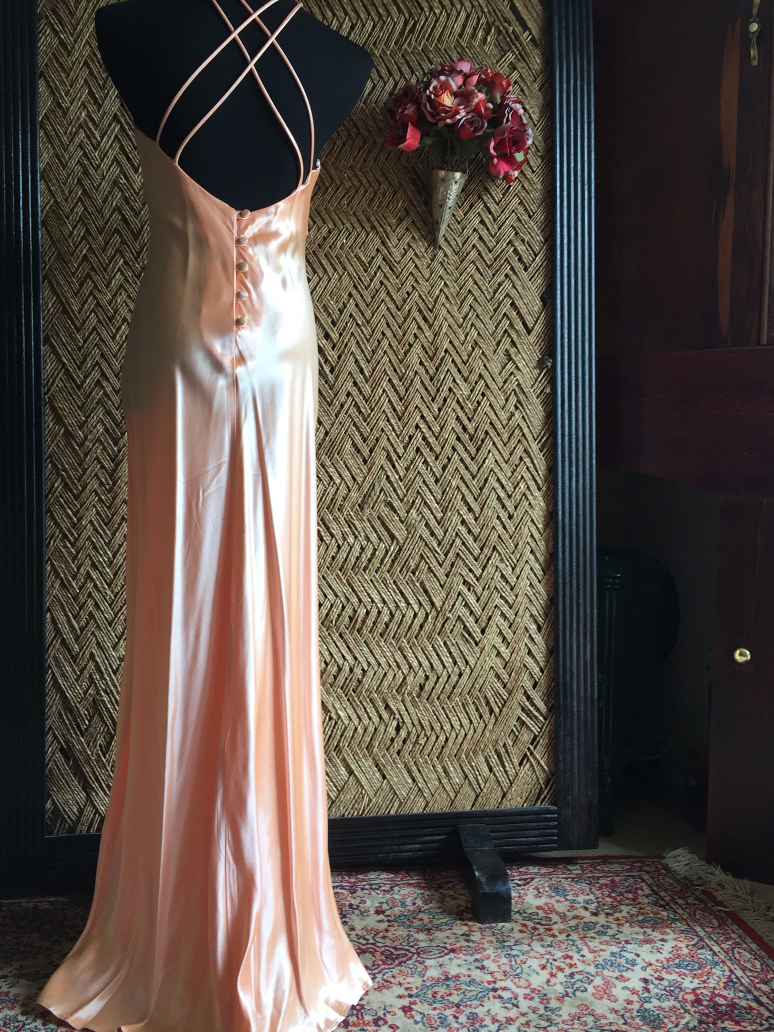 90s Silky Peach Pastel Prom Dress - Womens Medium - Halter Neckline Pr Revival Vintage 90s Silky Peach Pastel Prom Dress - Womens Medium - Halter Neckline Pr Revival Vintage