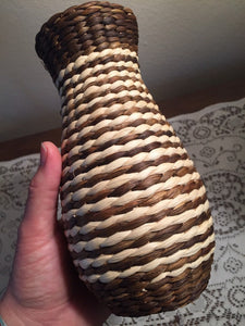 Boho Seagrass Wrapped Glass Vase - Beargrass Vase - Spiral Straw Vase - Wrapped Glass Vase - Brown and White Seagrass Vase - Bohemian Decor