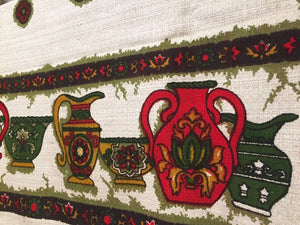 Folk Christmas Table Linen - Cotton Linen Tablecloth - Rectangular Tablecloth - Red Green Yellow - Vases - Christmas Holiday Party