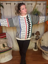 Load image into Gallery viewer, Vintage Hipster Crew Neck Sweater - Unisex L XL - Tribal Geometric Sweater - Baggy Oversized - White Black Red Blue Green - 80s 90s Sweater