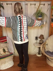 Vintage Hipster Crew Neck Sweater - Unisex L XL - Tribal Geometric Sweater - Baggy Oversized - White Black Red Blue Green - 80s 90s Sweater