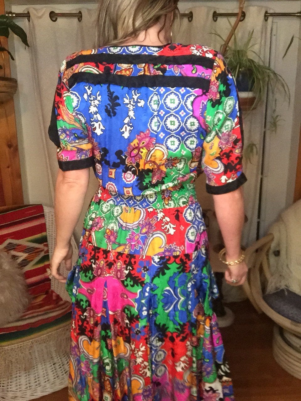 80s Colorful Silk DIANE FREIS Dress - Fits Women M L XL Plus Size