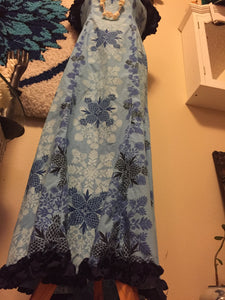 70s Long Blue Hawaiian Tiki Dress - Hibiscus - 70s Surfer Girl Dress - Long Hawaiian Dress - Hippie Boho Dress - 50s 60s Hawaiian Dress -