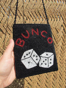 Black Beaded BUNCO Purse - Crossbody Purse - Lady Luck - Las Vegas - Small Evening Bag - Beaded Evening Purse - Dice Games - Gambler Gift