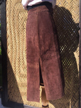 Load image into Gallery viewer, 60s 70s Argentinian Soft Suede Brown Leather Skirt - Womens XS Small 2 4 - High Side Slits - Zipper Snap Fly - Hippie Boho Western