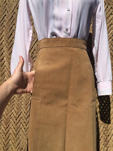 60s 70s Tan Suede Leather Skirt with Pockets - Womens Medium US 4 6 - CALIFORNIA SPORTSWEAR Co - Zipper Snap Fly - Hippie Boho Western