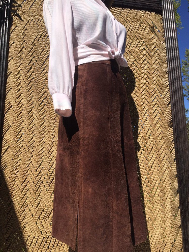 Suede Skirt Leather Skirt 70s Vintage 70s Patchwork Suede Leather