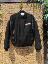 Load image into Gallery viewer, 90s BLAZERS Black Wool Snap Front Bomber Jacket - Mens Large - Hipster Urban Street Style - Snap Button Bomber Jacket - 90s Sports Bomber