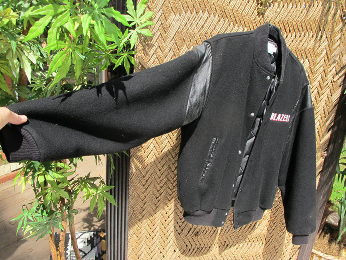 90s Vintage Black Leather Jacket Quilted Size Medium Large 