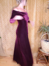 Load image into Gallery viewer, Showstopper Off Shoulder Maroon Velvet Dress - Womens Medium - Long Velvet Dress - Sexy Witch Costume - Homecoming Dress - 90s Revival