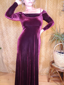 Showstopper Off Shoulder Maroon Velvet Dress - Womens Medium - Long Velvet Dress - Sexy Witch Costume - Homecoming Dress - 90s Revival
