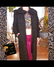 Load image into Gallery viewer, VTG Black Curly Lambs Wool Coat - Vintage Neiman Marcus - Black Persian Lambswool Trench - Long Black Wool Coat - Womens M L XL - Trenchcoat