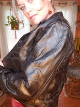 Load image into Gallery viewer, 80s Cropped Boxy Black Leather Patchwork Jacket - Womens Medium -