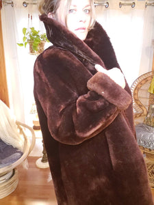 Vintage Chunky Brown Faux Fur Coat - Unisex Womens Medium Large XL Mens Large - Fake Fur Coat - Festival Coat Festival Fashion - Winter Coat