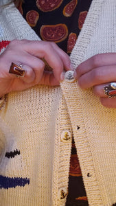 RARE Hand Knit SAIL AWAY Cardigan by Berek Marta D - Sailing Sweater - Sailboat Sweater - Kitschy 80s Sweater - Granny Sweater - Chunky Knit