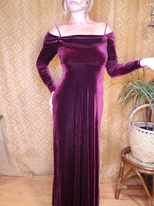 Showstopper Off Shoulder Maroon Velvet Dress - Womens Medium - Long Velvet Dress - Sexy Witch Costume - Homecoming Dress - 90s Revival