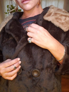 1940s Faux Fur Coat - ILGWU - Pockets - Shawl Collar - Womens Medium Small