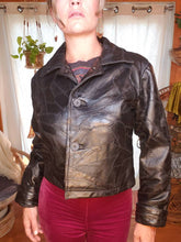 Load image into Gallery viewer, 80s Cropped Boxy Black Leather Patchwork Jacket - Womens Medium -