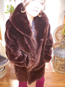 Vintage Chunky Brown Faux Fur Coat - Unisex Womens Medium Large XL Mens Large - Fake Fur Coat - Festival Coat Festival Fashion - Winter Coat