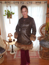 Load image into Gallery viewer, VTG 70s Leather Penny Lane Coat with Fox Fur Trim - Womens Small - Vintage Penny Lane Coat - Vintage 70s Leather Jacket - 70s Fox Fur Coat
